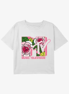 MTV Floral Logo Girls Youth Crop T-Shirt