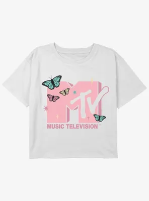 MTV  Butterflies Logo Girls Youth Crop T-Shirt