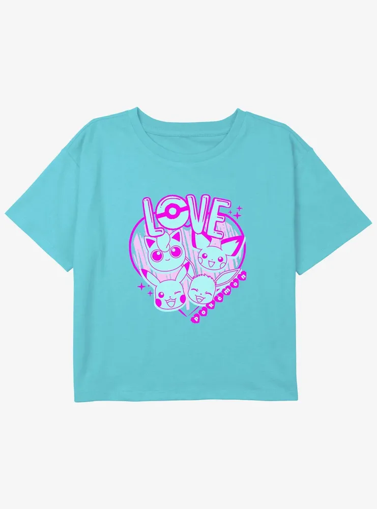 Pokemon Love Neon Girls Youth Crop T-Shirt