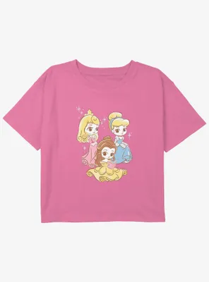 Disney Beauty and the Beast Three Princess Chibi Girls Youth Crop T-Shirt