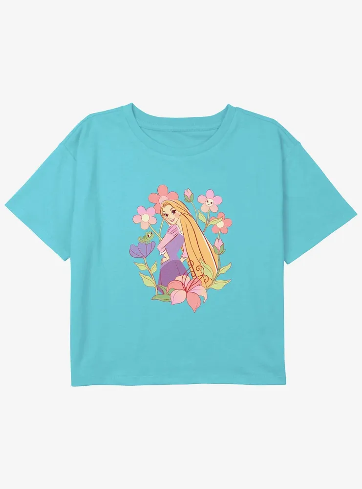 Disney Tangled Rapunzel And Pascal With Flowers Girls Youth Crop T-Shirt