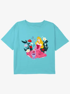 Disney Sleeping Beauty Aurora With Birds Girls Youth Crop T-Shirt