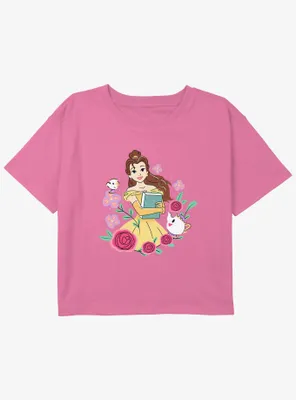 Disney Beauty and the Beast Belle With Book Girls Youth Crop T-Shirt