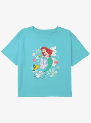 Disney The Little Mermaid Ariel And Flounder Shells Girls Youth Crop T-Shirt