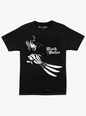 Black Butler Sebastian Knives Boyfriend Fit Girls T-Shirt