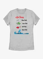 Dr. Seuss One Fish Two Red Blue Badge Womens T-Shirt