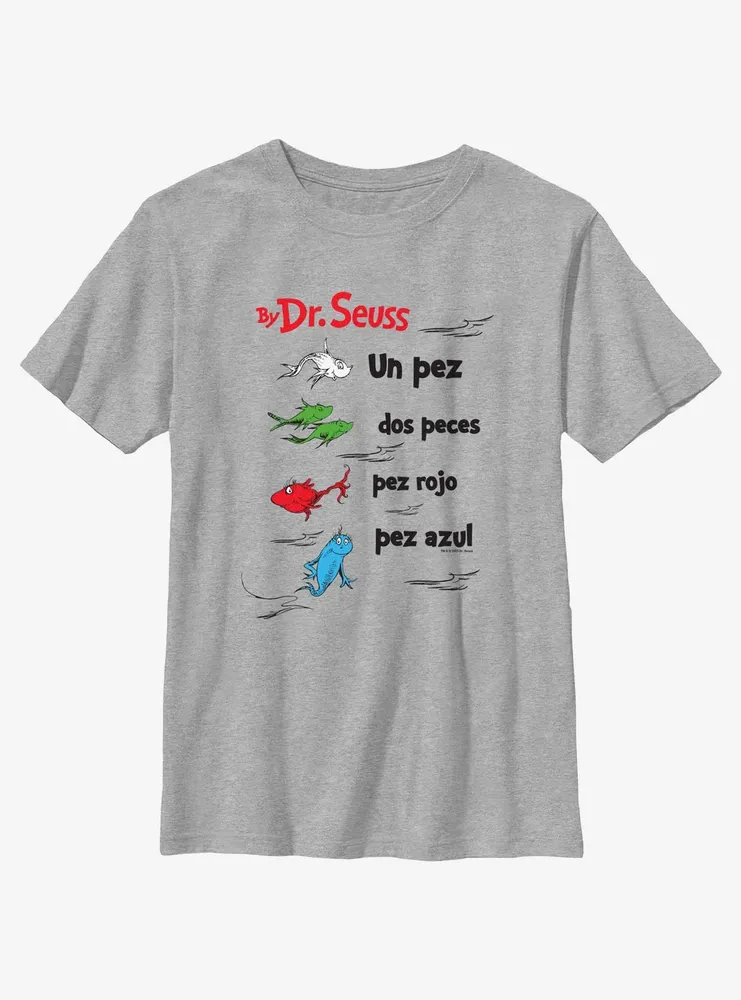 Dr. Seuss One Fish Two Red Blue Badge Spanish Youth T-Shirt