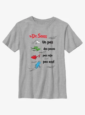 Dr. Seuss One Fish Two Red Blue Badge Spanish Youth T-Shirt