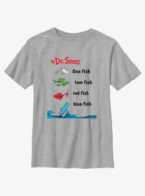 Dr. Seuss One Fish Two Red Blue Badge Youth T-Shirt