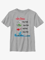 Dr. Seuss One Fish Two Red Blue Badge Youth T-Shirt