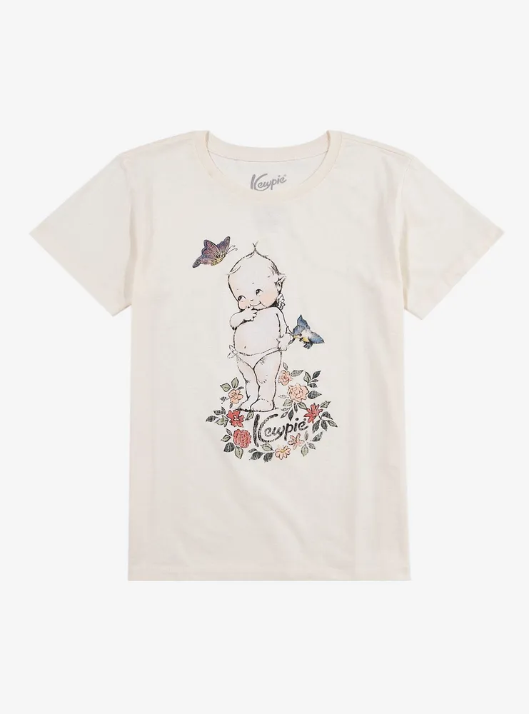 Kewpie Cherub Floral Boyfriend Fit Girls T-Shirt