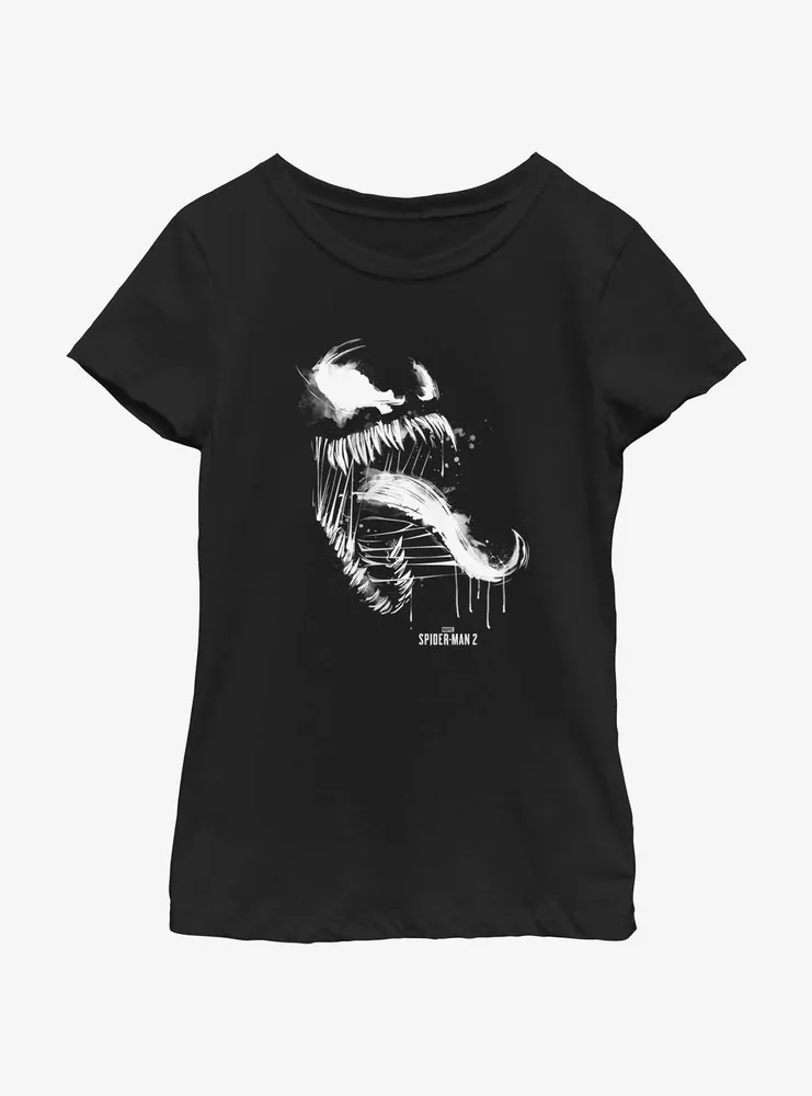 Marvel Spider-Man 2 Game Venom Sketch Portrait Youth Girls T-Shirt