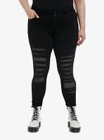 Social Collision® Black Destructed Fishnet Super Skinny Jeans Plus