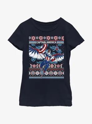 Marvel Captain America Sam Wilson Ugly Holiday Youth Girls T-Shirt