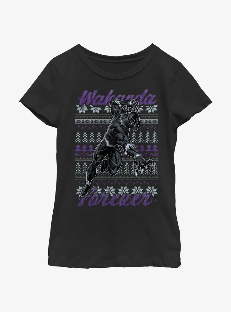 Marvel Black Panther Ugly Holiday Youth Girls T-Shirt