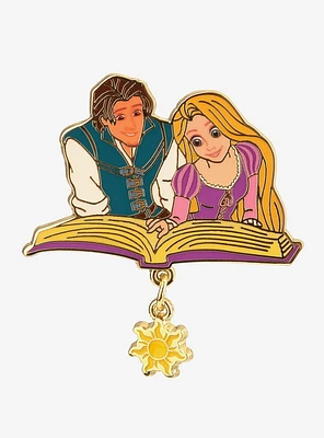 Disney Tangled Rapunzel & Flynn Rider Reading Dangling Charm Enamel Pin — BoxLunch Exclusive