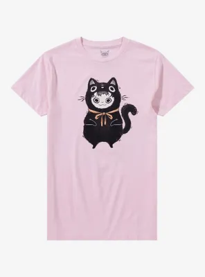 Cat Creature Pink Boyfriend Fit Girls T-Shirt By Guild Of Calamity