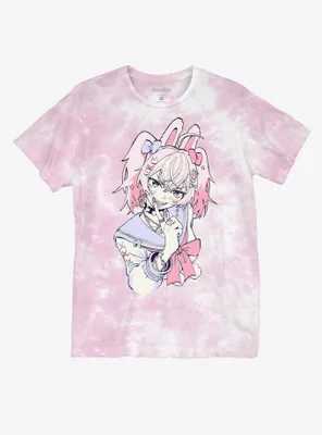 Pink Bunny Sailor Tie-Dye Boyfriend Fit Girls T-Shirt By Animebae