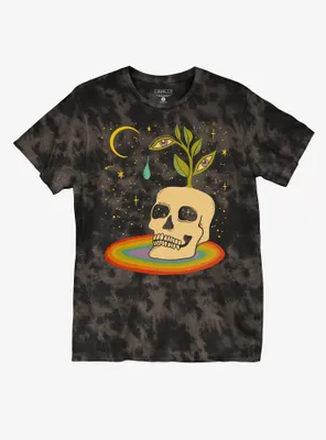 Sprouting Skull Tie-Dye Boyfriend Fit Girls T-Shirt By Lunarlilt