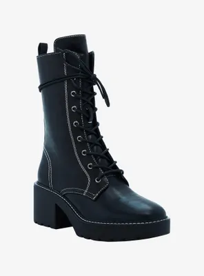 Chinese Laundry Black & White Contrast Stitch Combat Boots