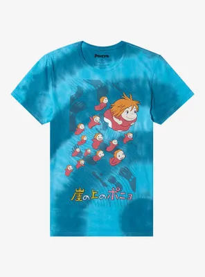 Studio Ghibli Ponyo Swim Blue Tie-Dye Boyfriend Fit Girls T-Shirt