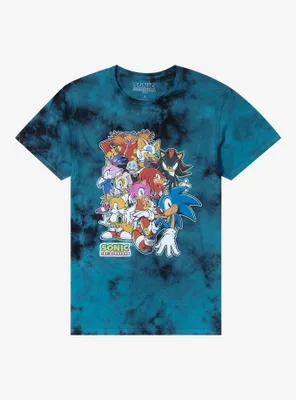 Sonic The Hedgehog Group Blue Tie-Dye Boyfriend Fit Girls T-Shirt