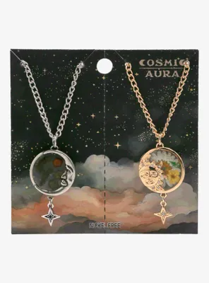 Cosmic Aura Celestial Dried Floral Best Friend Necklace Set