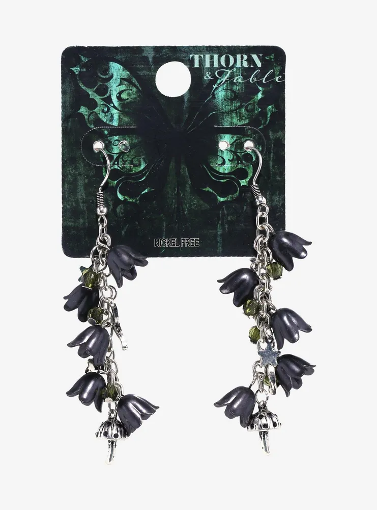 Thorn & Fable Black Flower Mushroom Drop Earrings