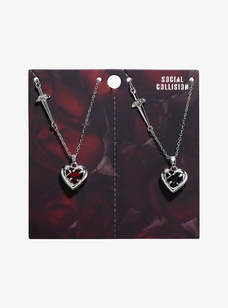 Social Collision® Heart Gem Sword Best Friend Necklace Set