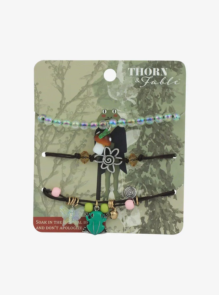 Thorn & Fable Frog & Flowers Beaded Bracelet Set