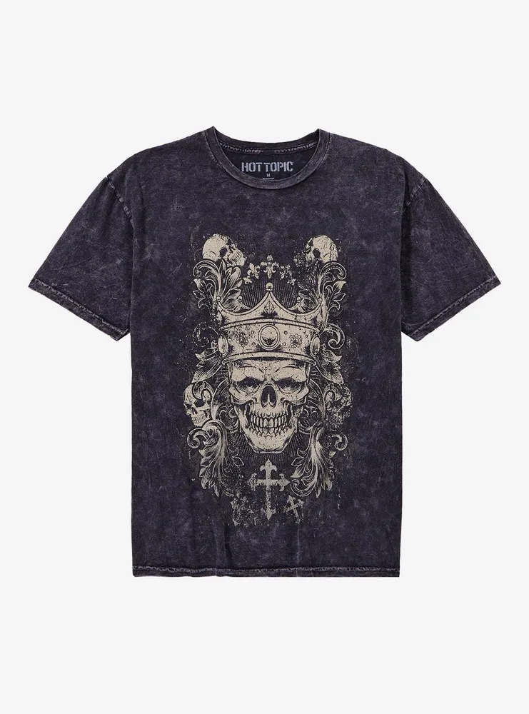 Gothic Skull Crown Grey Wash T-Shirt