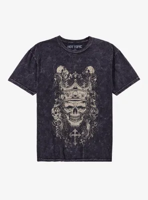 Gothic Skull Crown Grey Wash T-Shirt