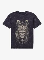 Gothic Skull Crown Grey Wash T-Shirt