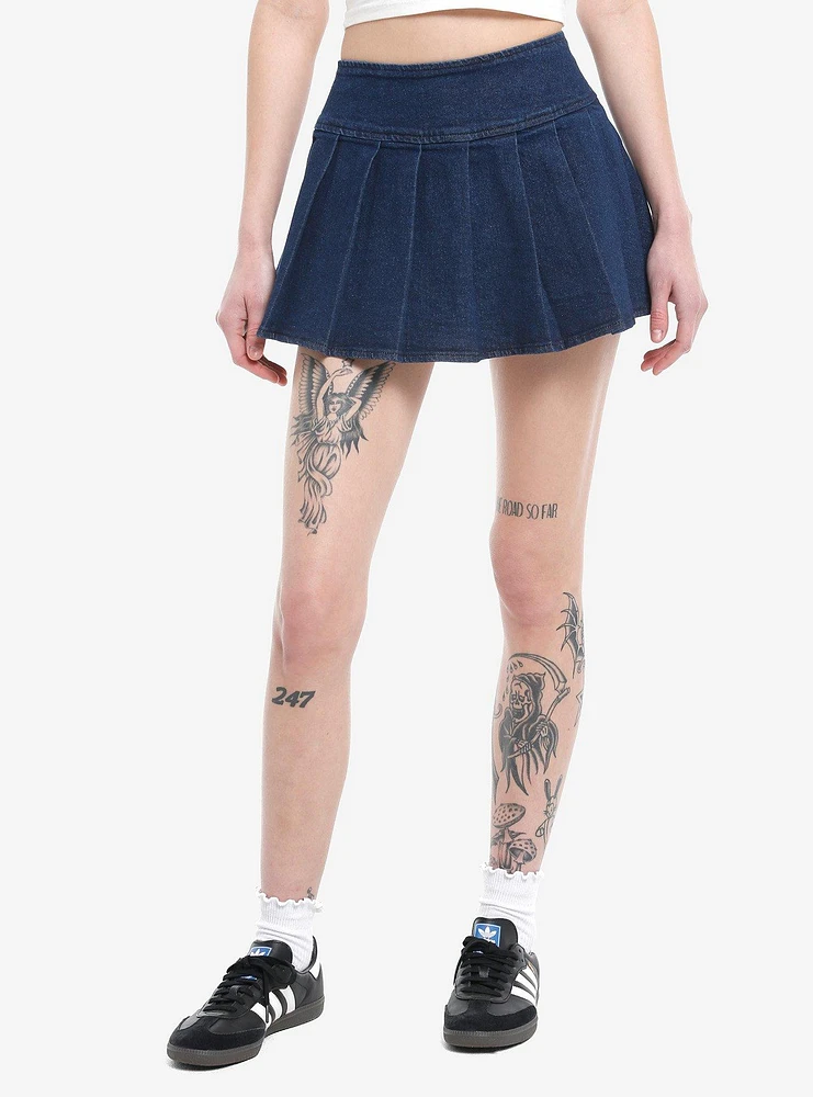 Social Collision Dark Denim Pleated Skirt