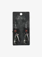 Black Flower Dagger Drop Earrings