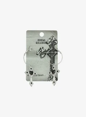 Social Collision® Heart Gothic Cross Hoop Earrings