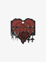 Red Gothic Cross Earring Set