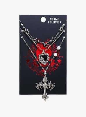 Social Collision® Skull Cross Heart Necklace Set