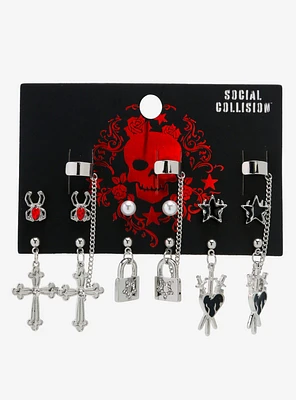 Social Collision Goth Cross Spider Cuff Earring Set