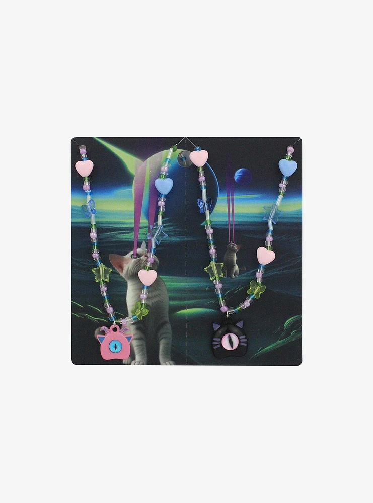 Cat Monster Pastel Beaded Best Friend Necklace Set