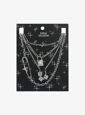 Social Collision® Padlock Dice Chain Layered Necklace