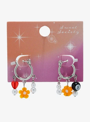 Sweet Society® 8 Ball Flower Bead Mismatched Huggie Hoops