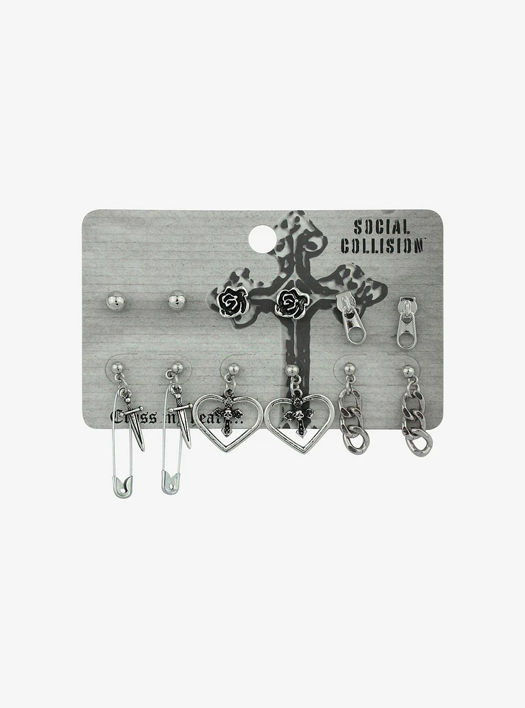 Social Collision® Heart Cross Chain Earring Set