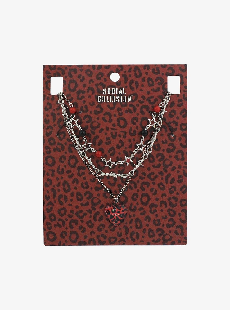 Social Collision® Red Leopard Heart Necklace Set