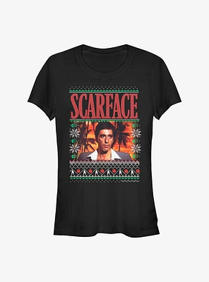 Scarface Tony Montana Ugly Christmas Girls T-Shirt