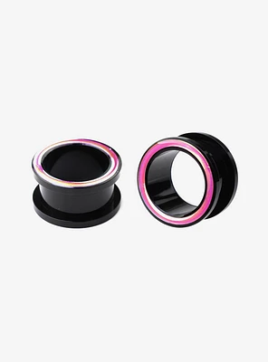 Acrylic Black & Iridescent Pink Eyelet Plug 2 Pack