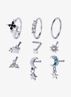 Steel Star Moon Gem Nose Stud & Hoop 9 Pack