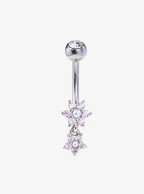 14G Steel Pink Flower Navel Barbell