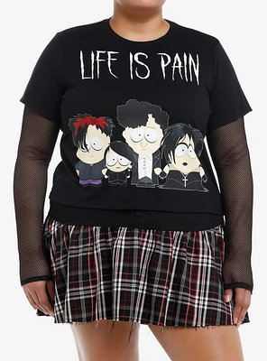 South Park Goth Kids Fishnet Girls Long-Sleeve Twofer Plus