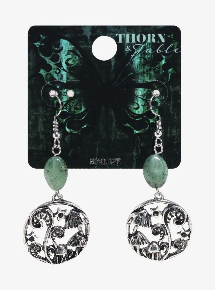 Thorn & Fable Green Stone Mushroom Pendant Earrings